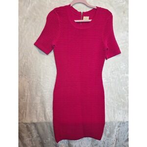 Torn by Ronny Kobo‎ Magenta Pink Ribbed Knit Bodycon Dress Short Sleeve Size L